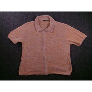Standard Cloth Sweater Women M Short Sleeve Zip Front Collared Marled Peach Polo